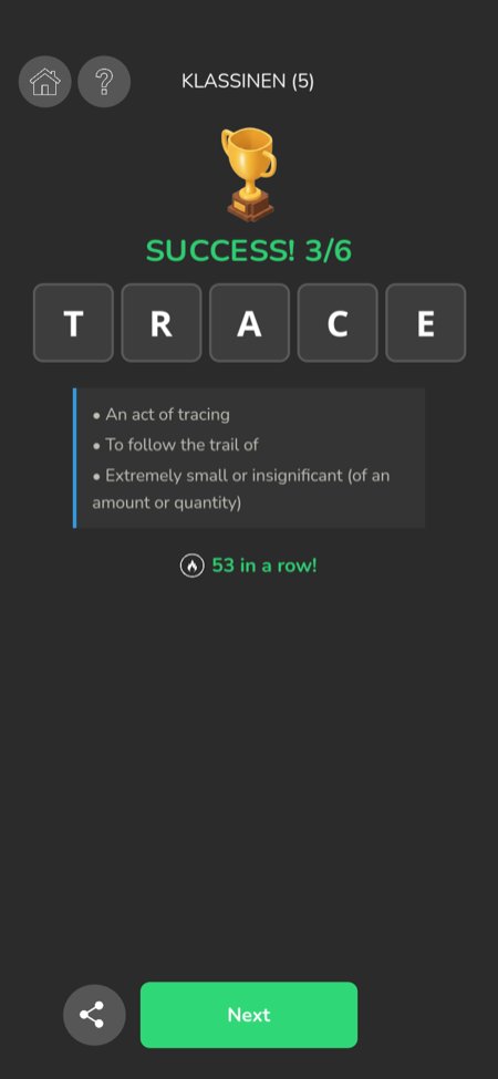 Win screen with definition