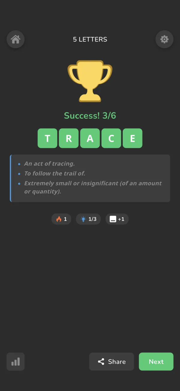 Win screen with definition